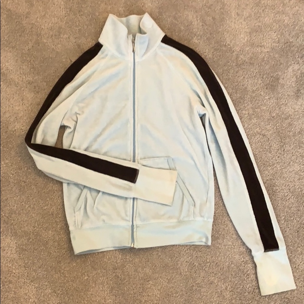 Blue Juicy Couture velour zip-up, stripe on sleeve